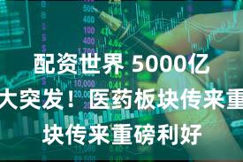 配资世界 5000亿资产重大突发！医药板块传来重磅利好
